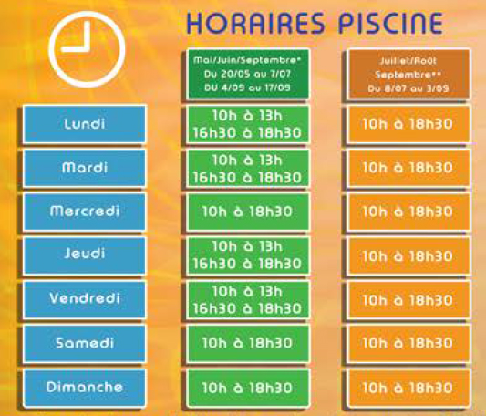 Horaires piscine