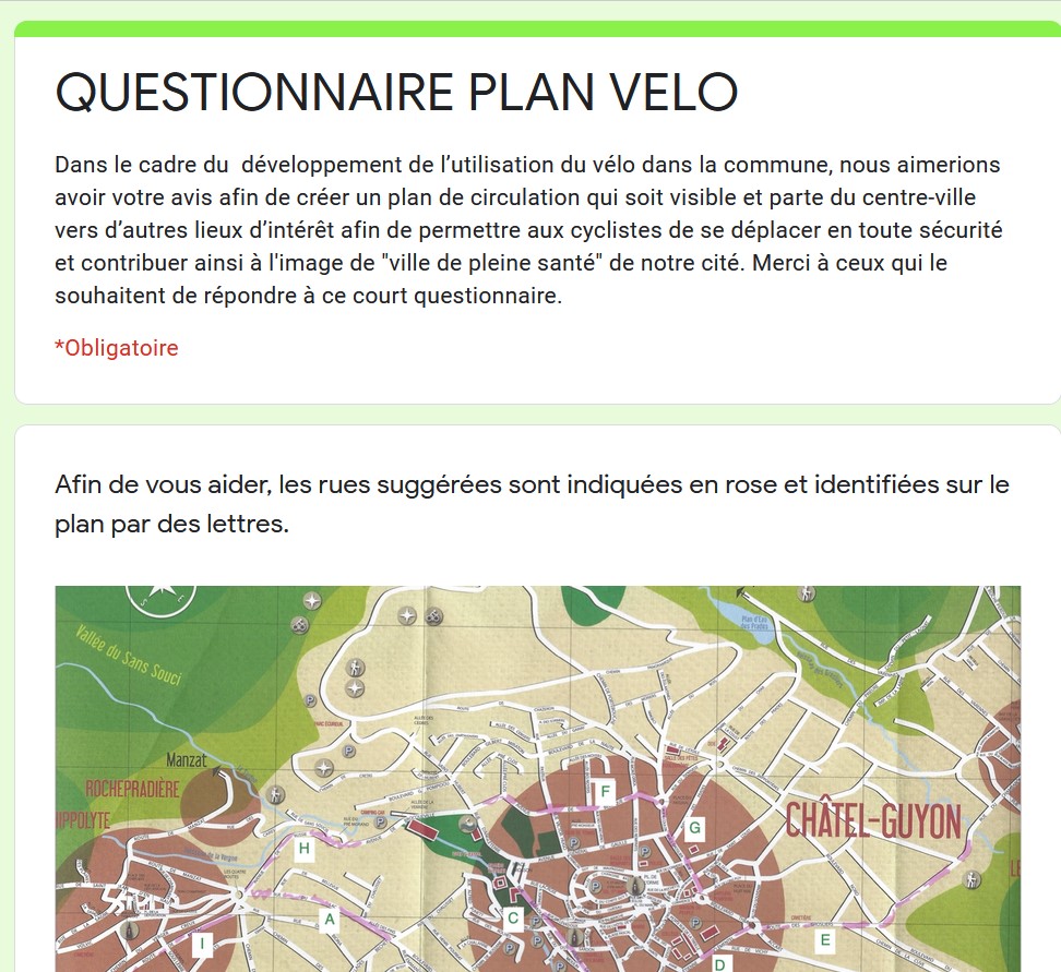 Questionnaire Plan Velo Ville De Chatel Guyon