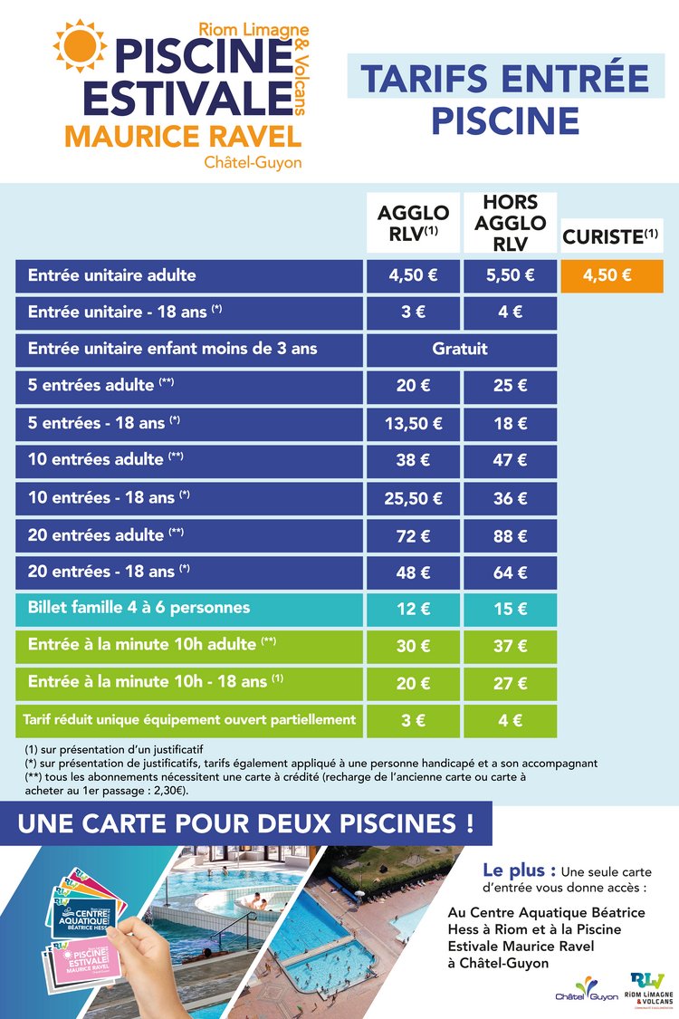 tarifs piscine 2026